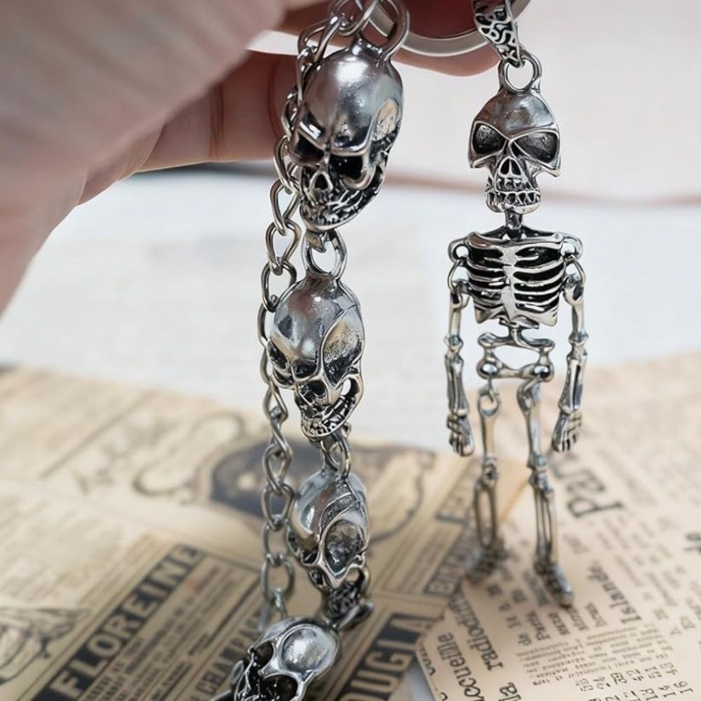 Skeleton Pants Chain Skull Gothic Punk Y2K Wallet Jean Chain Unisex Silver - Picture 3 of 7